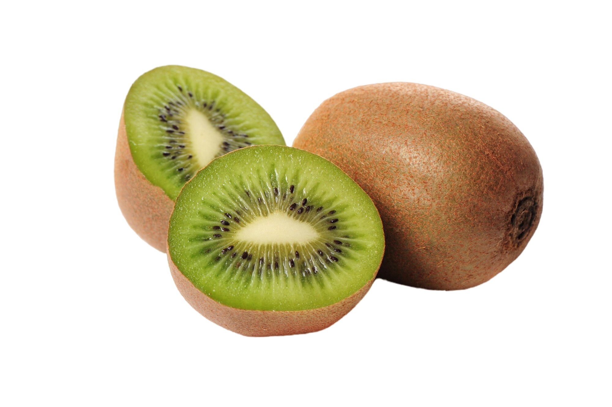 Kiwi tranché avec peau et chair visible