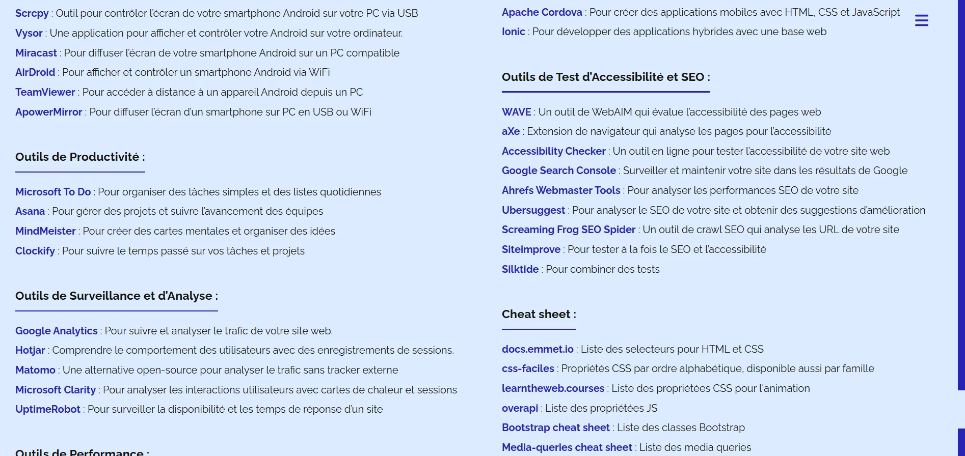 Deuxième capture d’écran du site d’outils Front End de Léa Buonomo